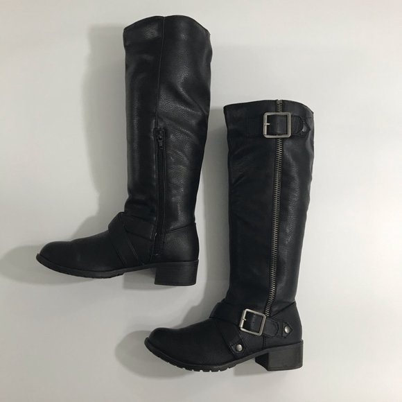(SOLD) SO Black Faux Leather Tall Riding Boots - Picture 7 of 7